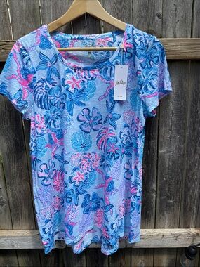 Lilly Pulitzer Etta Scoop Neck Top Bahamas Beachcomber Size Large NWT